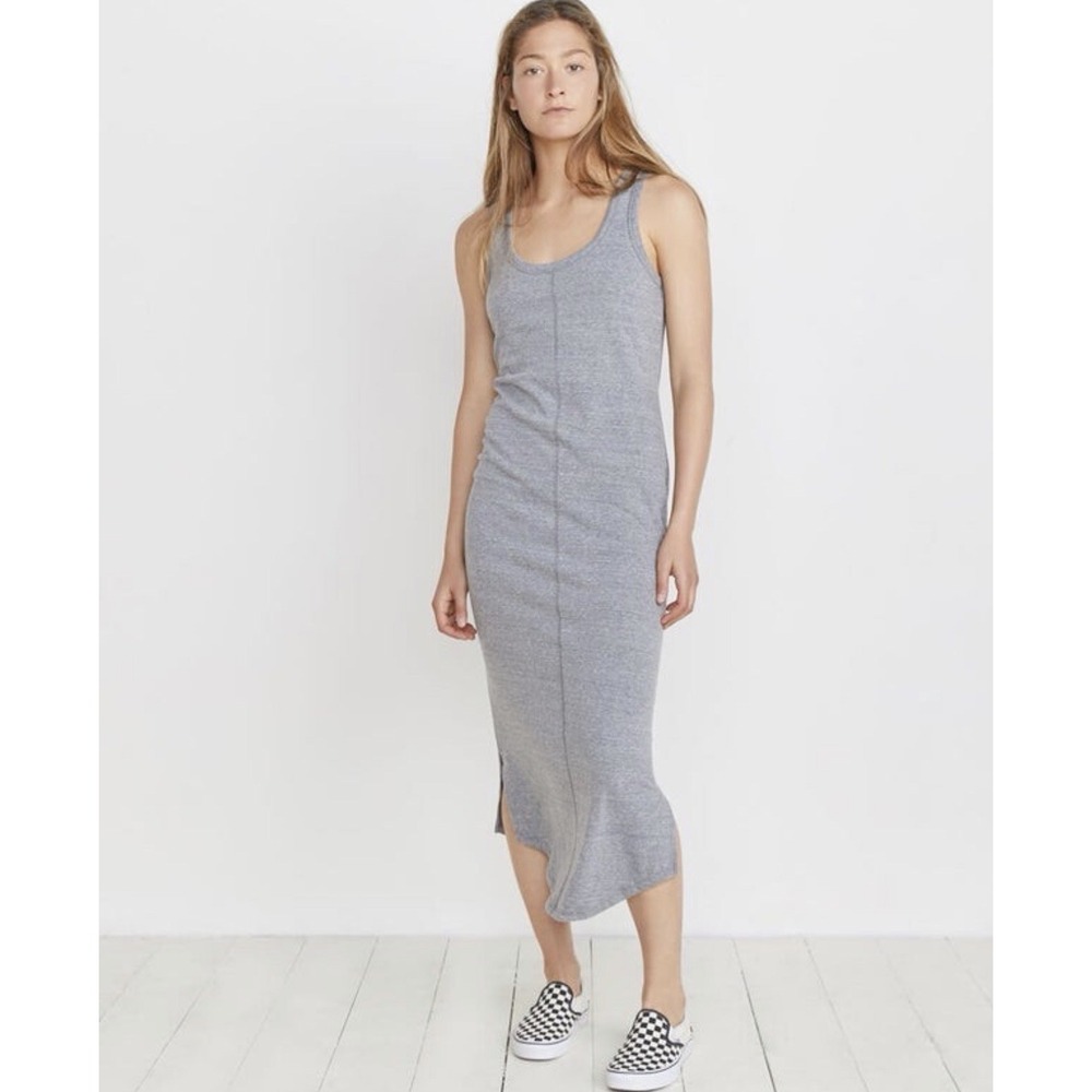 Marine Layer Angie L Heather Gray Maxi Tank Top Scoop Neck Dress Slits Comfort